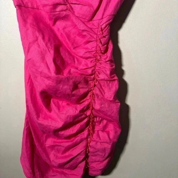 NWT ZARA DRAPED BEADED LINEN BLEND DRESS BLOGGERS FAV Barbie Pink XS - Picture 5 of 9